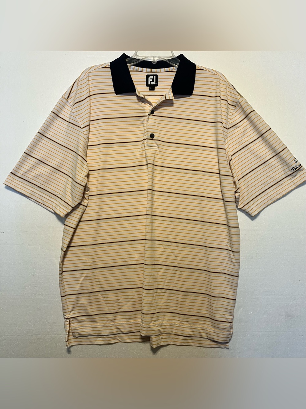 FootJoy Men’s XL Beige Striped Polo with Black Contrast Collar